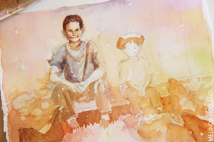 Shona-Unfinished watercolor with little boy.