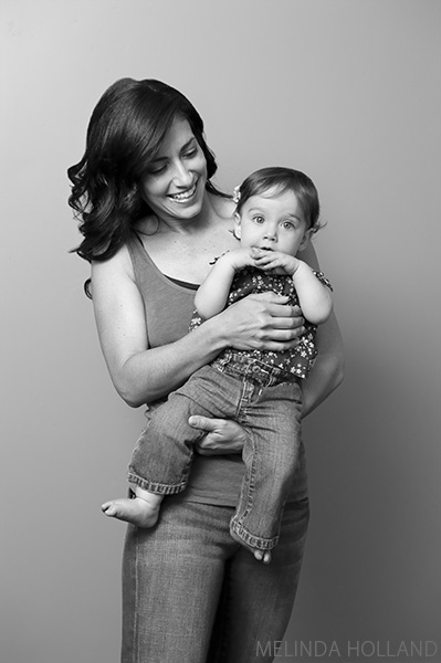 Cheryl with baby K (black & white)