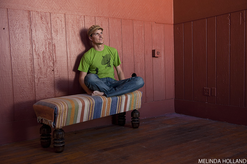 Justin on his perch, red room
